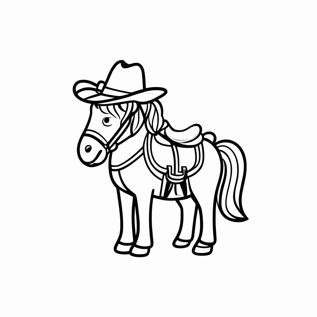 Desenho de Cavalo Cowboy para colorir e imprimir grátis em folha A4