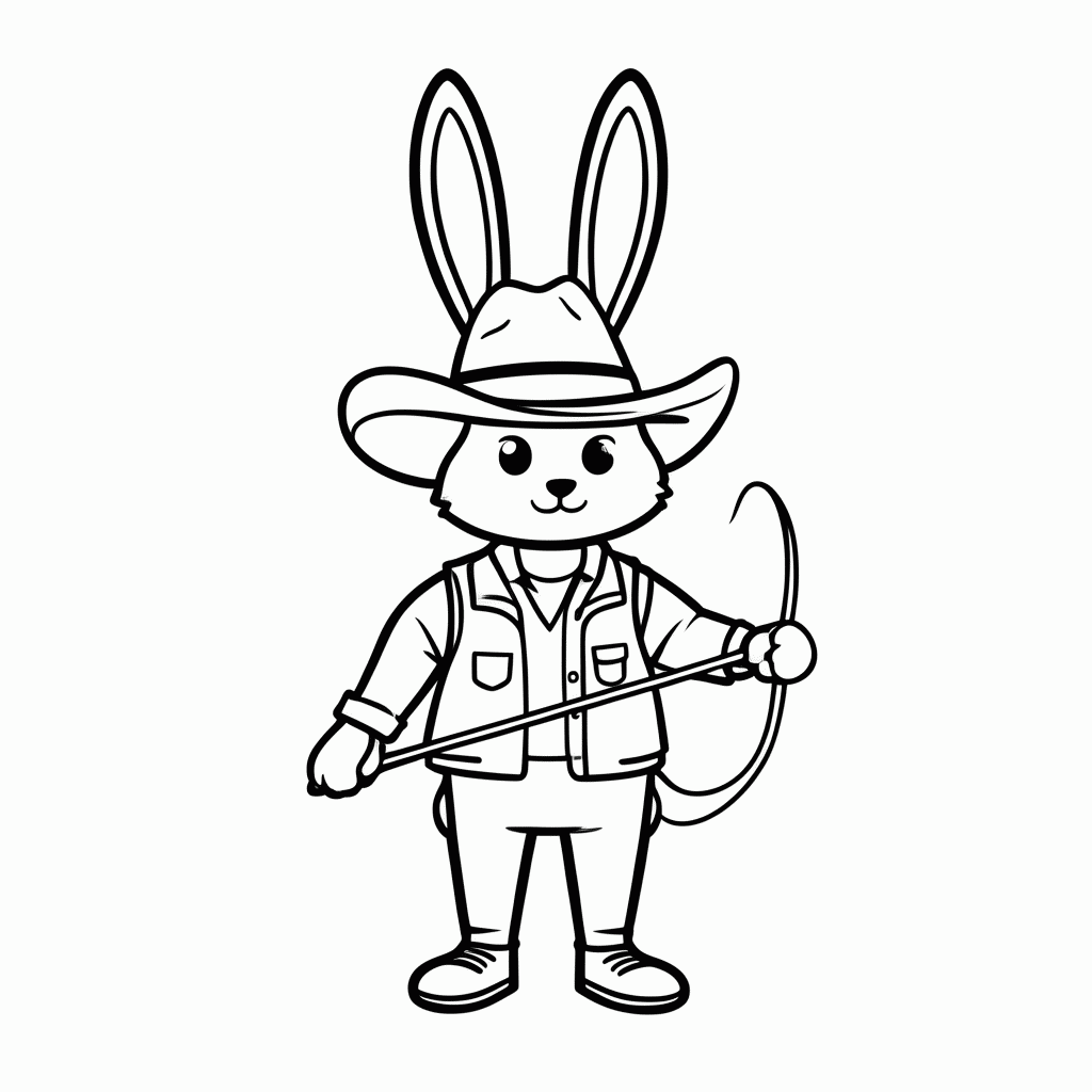 Desenho de Coelho Cowboy para colorir e imprimir grátis em folha A4