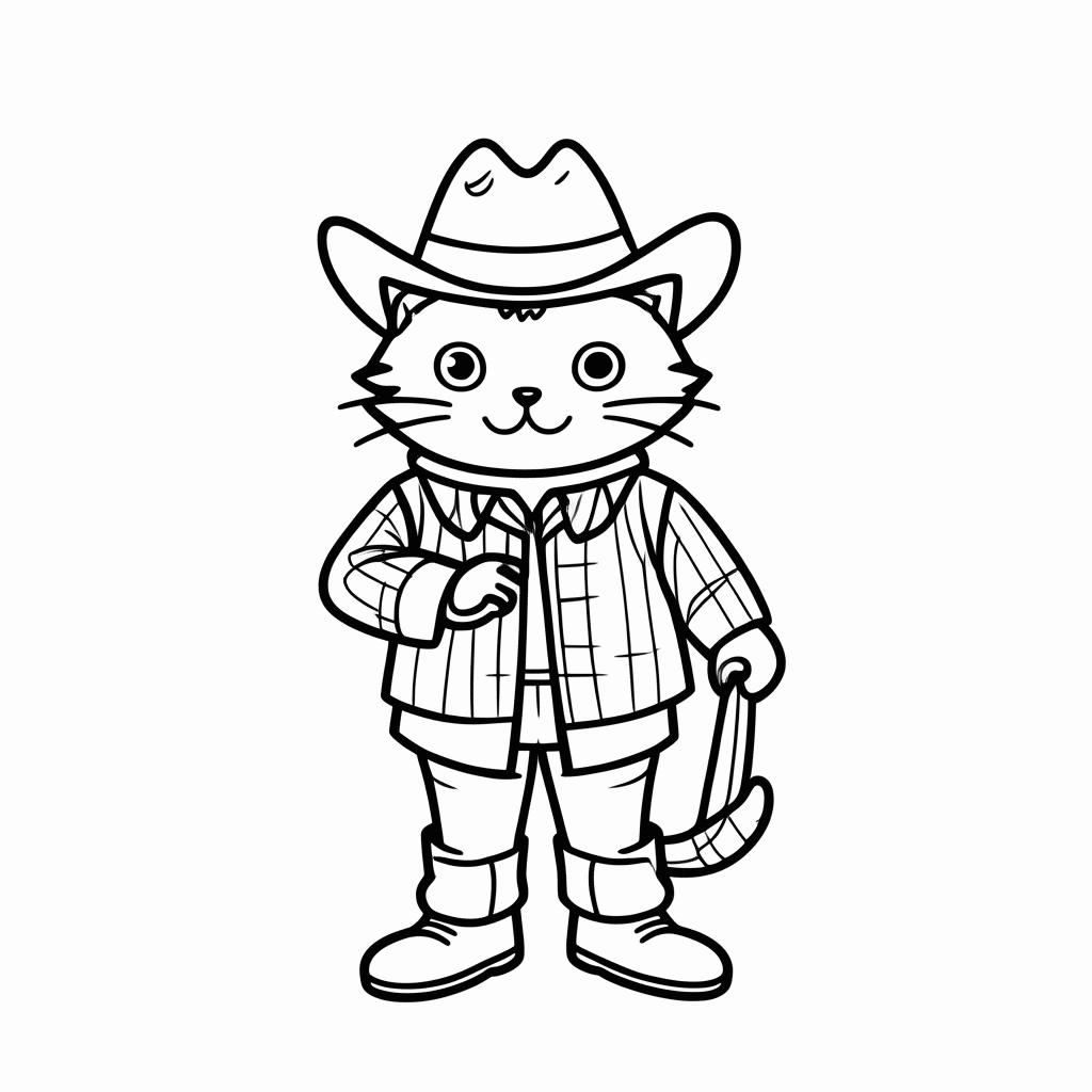 Desenho de Gato Cowboy para colorir e imprimir grátis em folha A4