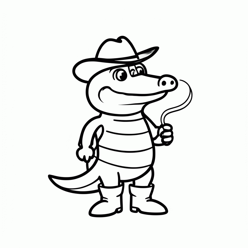 Desenho de Jacaré Cowboy para colorir e imprimir grátis em folha A4