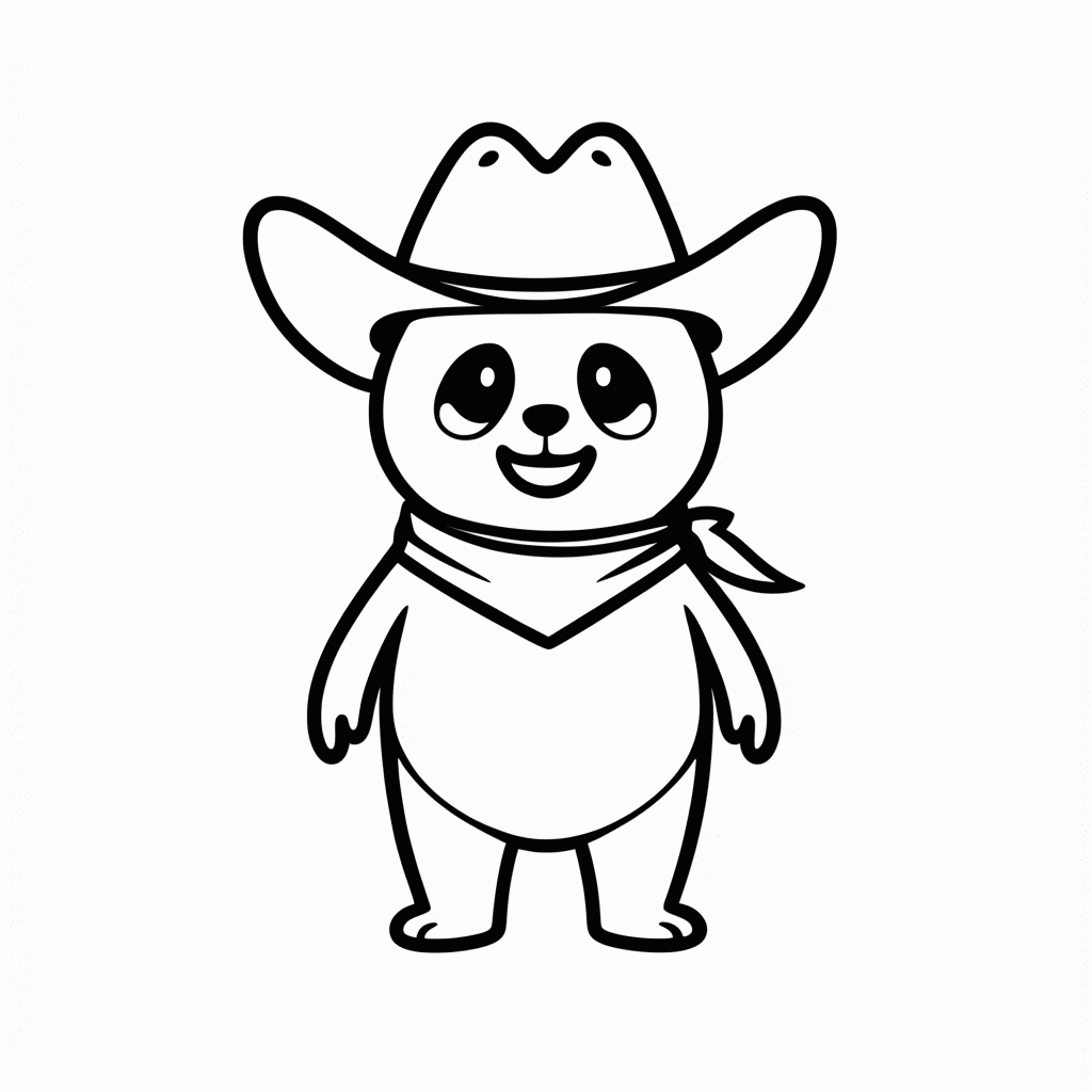 Desenho de Panda Cowboy para colorir e imprimir grátis em folha A4