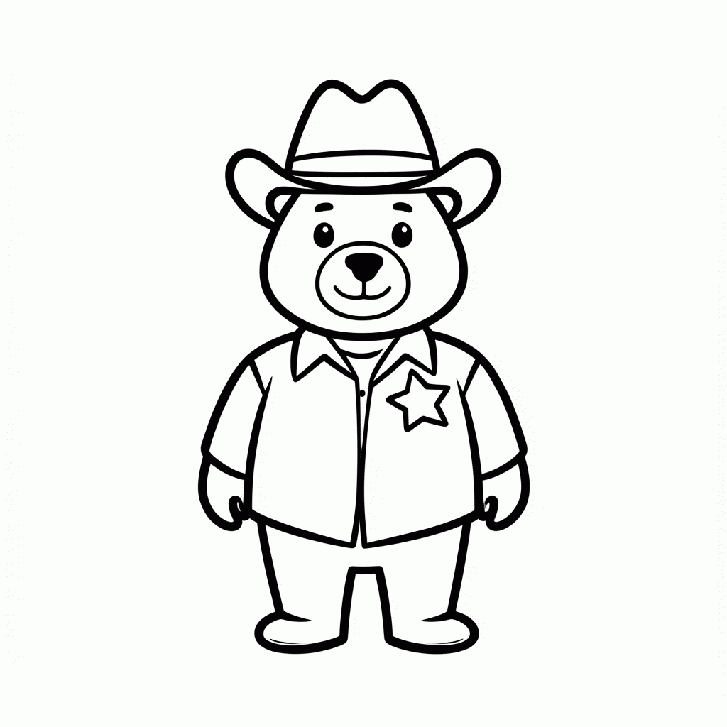 Desenho de Urso Xerife para colorir e imprimir grátis em folha A4