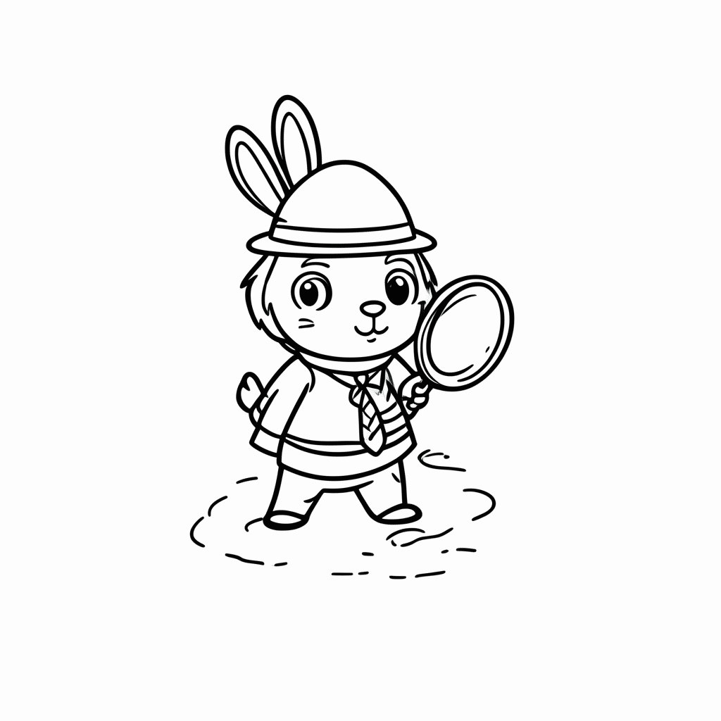 Desenho de Coelho Detetive para colorir e imprimir grátis em folha A4