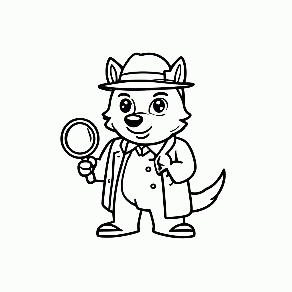 Desenho de Lobo Detetive para colorir e imprimir grátis em folha A4