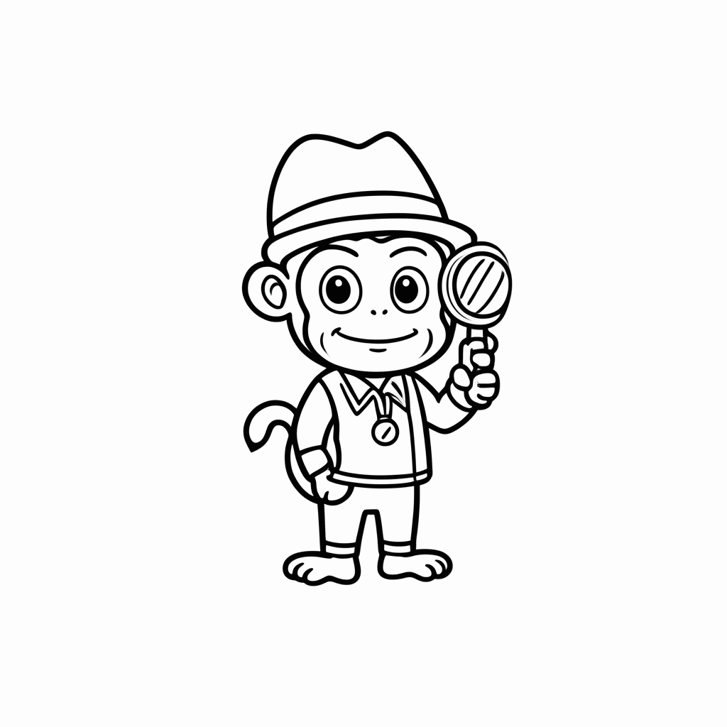 Desenho de Macaco Detetive para colorir e imprimir grátis em folha A4