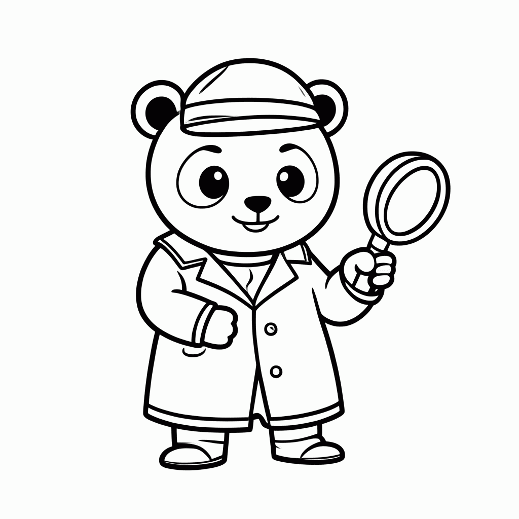 Desenho de Panda Detetive para colorir e imprimir grátis em folha A4