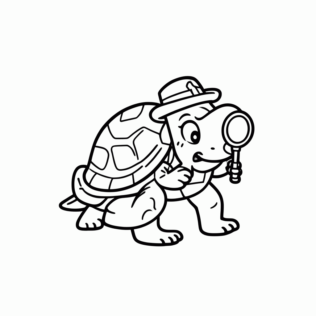 Desenho de Tartaruga Detetive para colorir e imprimir grátis em folha A4