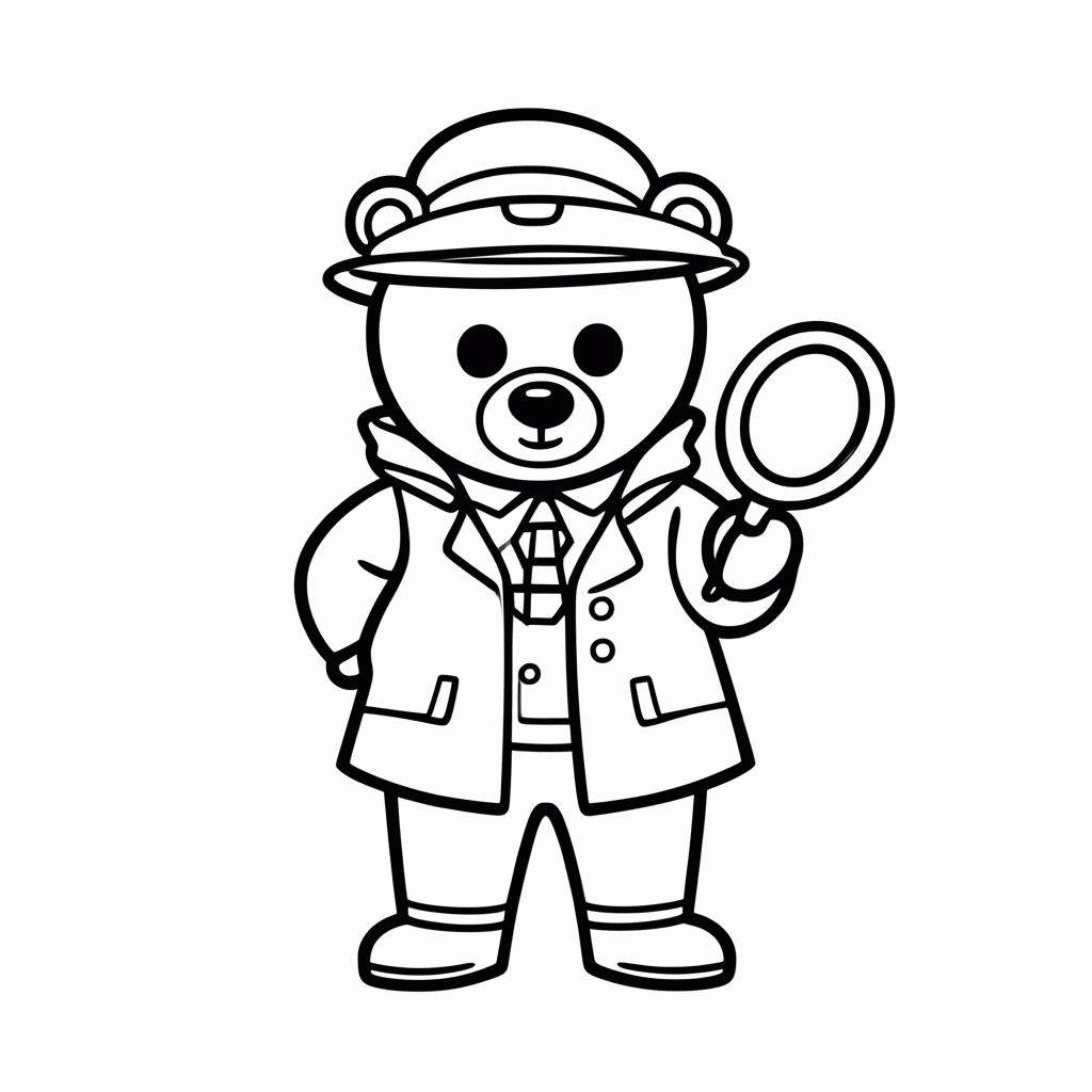 Desenho de Urso Detetive para colorir e imprimir grátis em folha A4