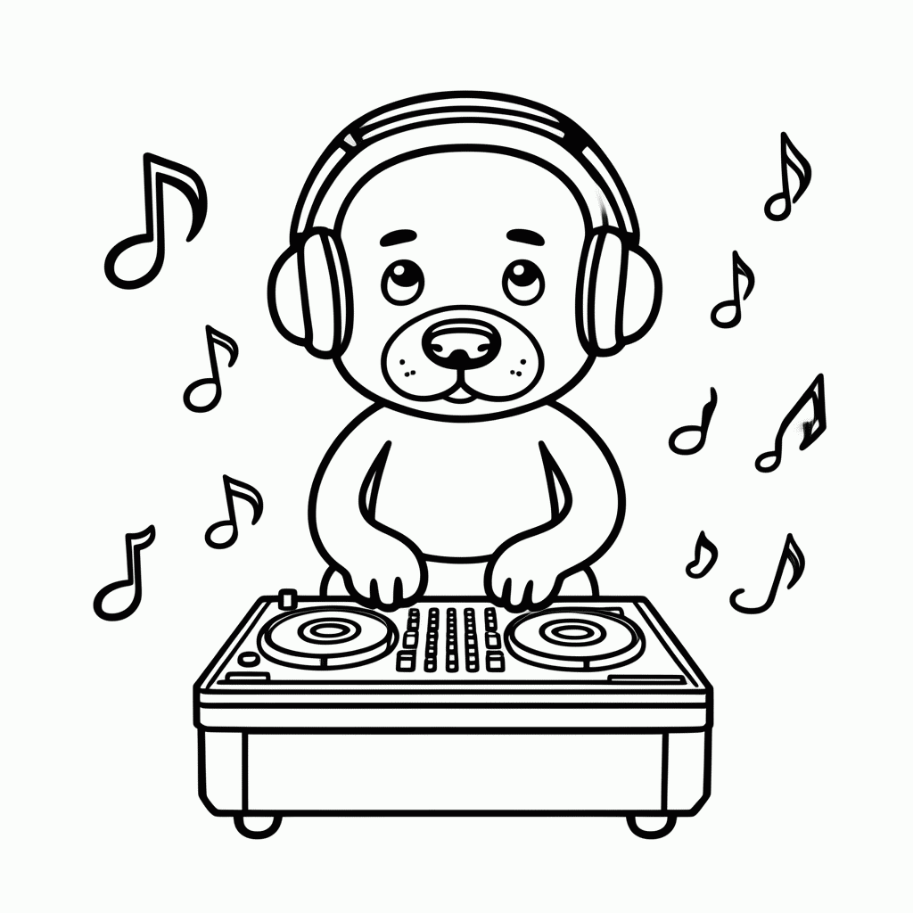 Desenho de Cachorro DJ para colorir e imprimir grátis em folha A4