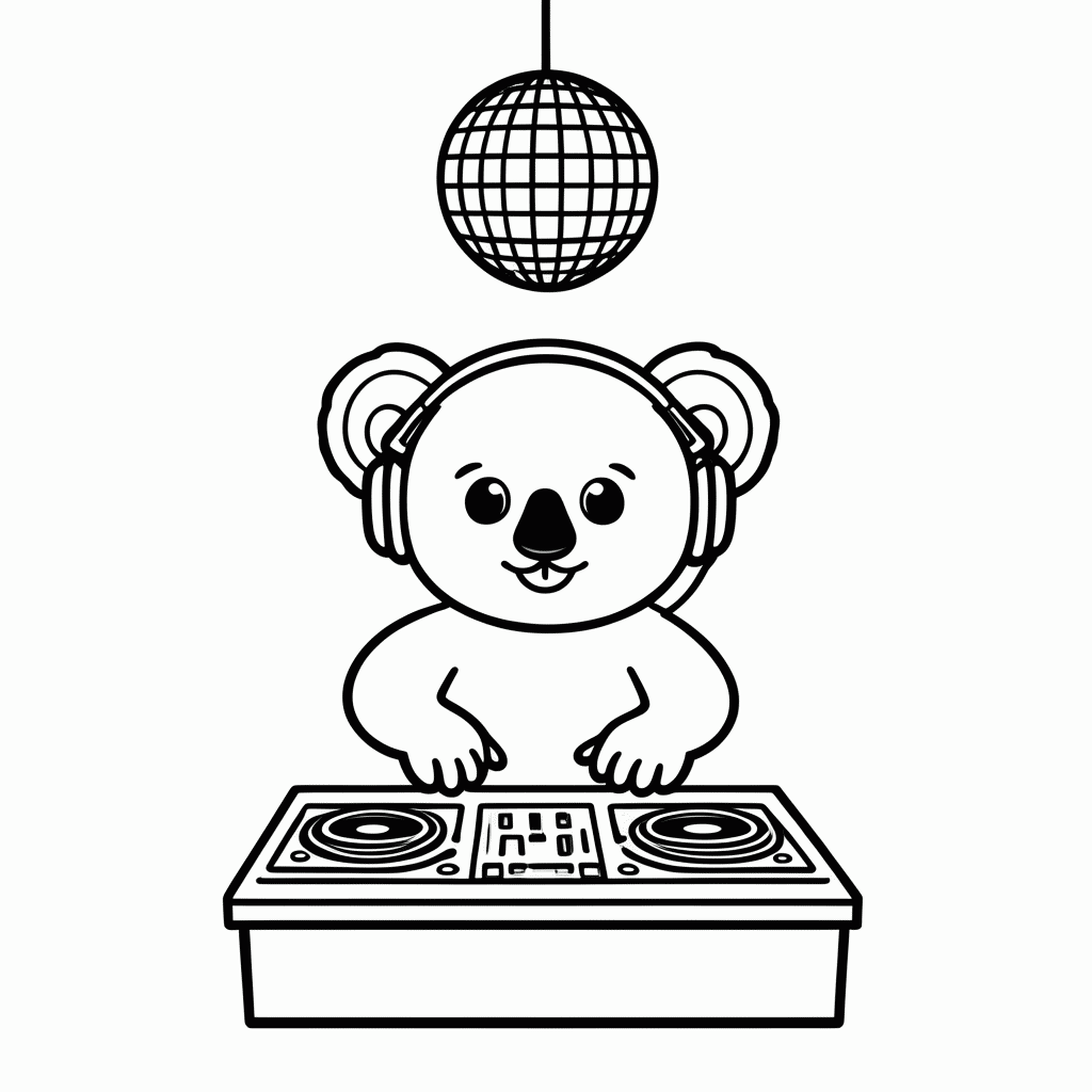 Desenho de Coala DJ para colorir e imprimir grátis em folha A4