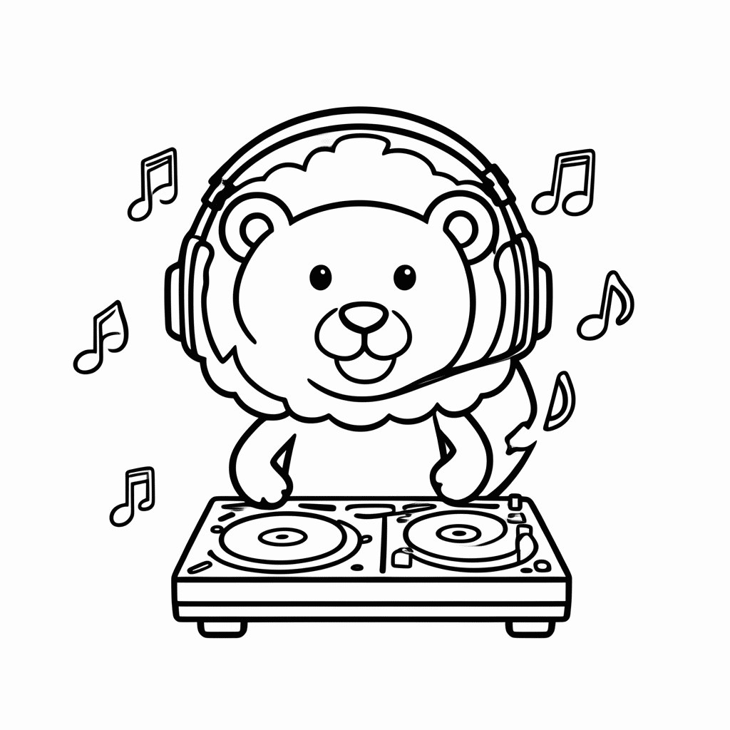 Desenho de Leão DJ para colorir e imprimir grátis em folha A4