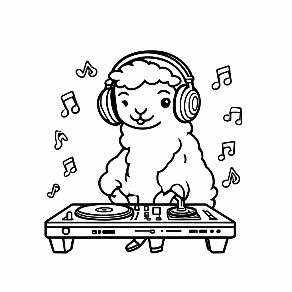 Desenho de Lhama DJ para colorir e imprimir grátis em folha A4