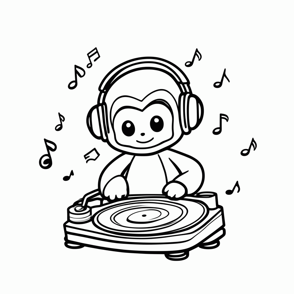 Desenho de Macaco DJ para colorir e imprimir grátis em folha A4