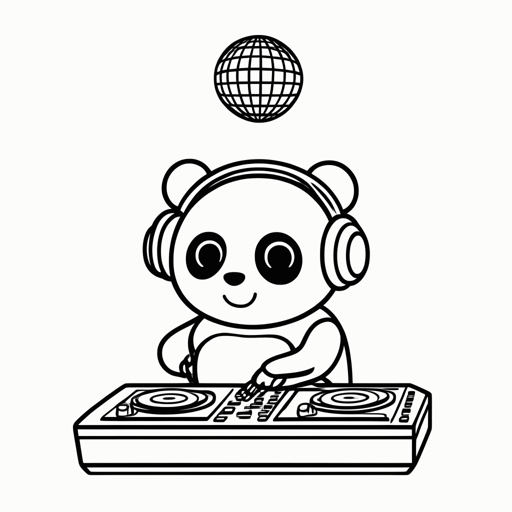 Desenho de Panda DJ para colorir e imprimir grátis em folha A4