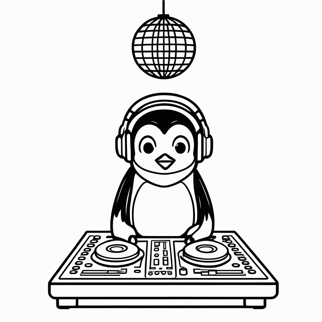 Desenho de Pinguim DJ para colorir e imprimir grátis em folha A4