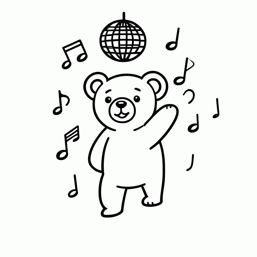 Desenho de Urso Dançando para colorir e imprimir grátis em folha A4