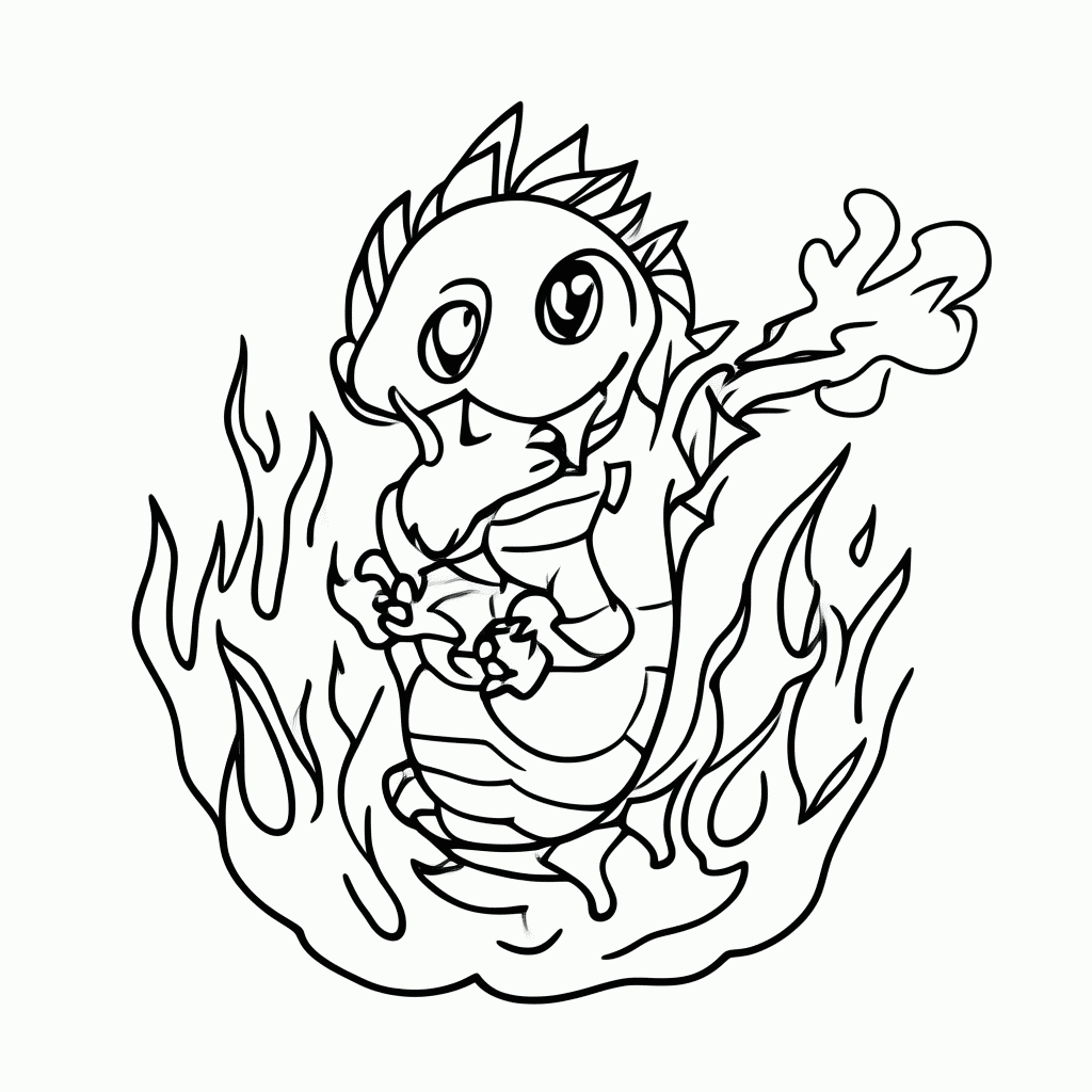 Desenho de Dragão de Fogo para colorir e imprimir grátis em folha A4