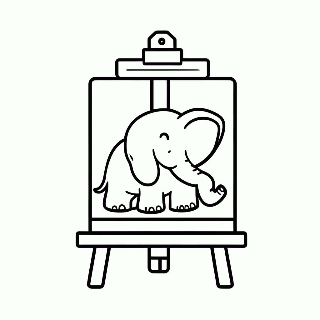 Desenho de Elefante na Aula de Arte para colorir e imprimir grátis em folha A4