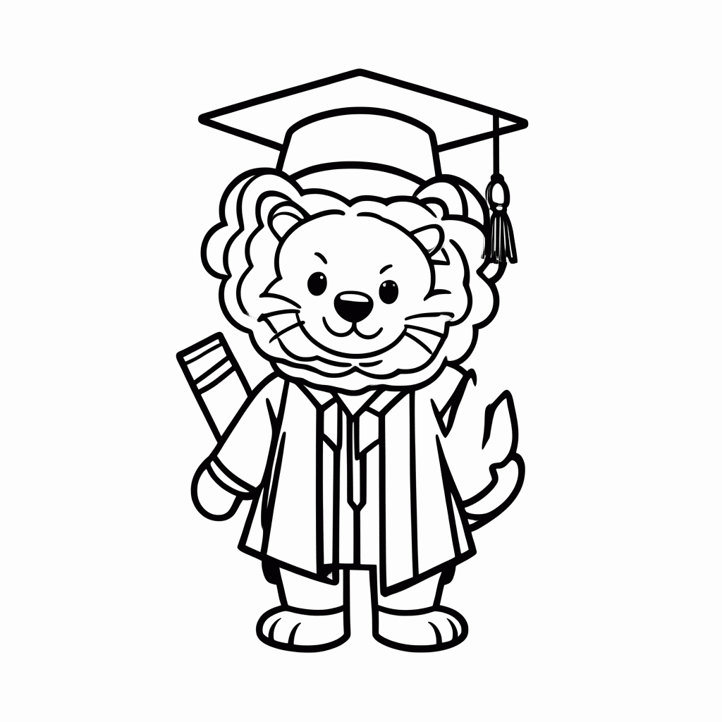 Desenho de Leão na Formatura para colorir e imprimir grátis em folha A4