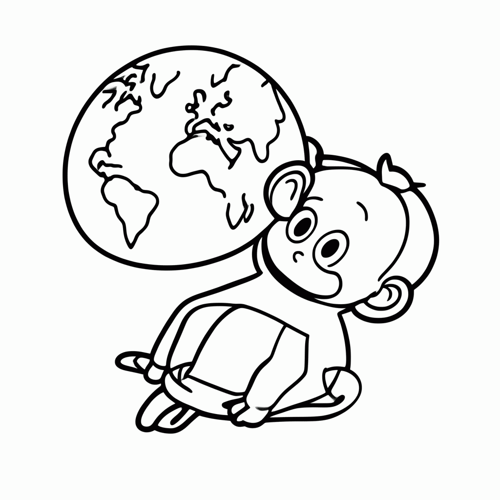 Desenho de Macaco com Globo para colorir e imprimir grátis em folha A4