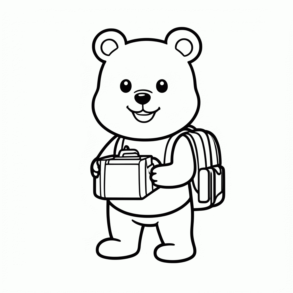 Desenho de Urso com Lancheira para colorir e imprimir grátis em folha A4
