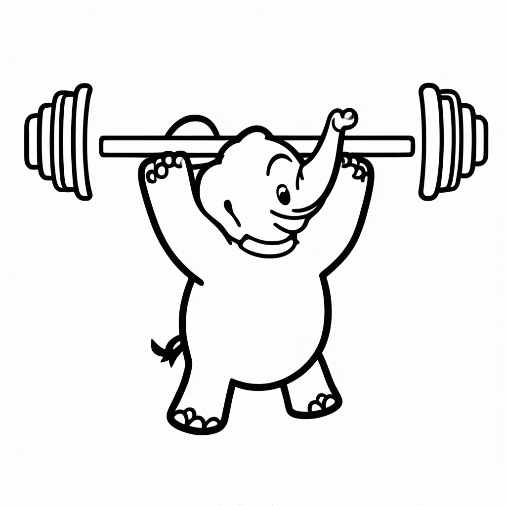 Desenho de Elefante Levantador de Peso para colorir e imprimir grátis em folha A4