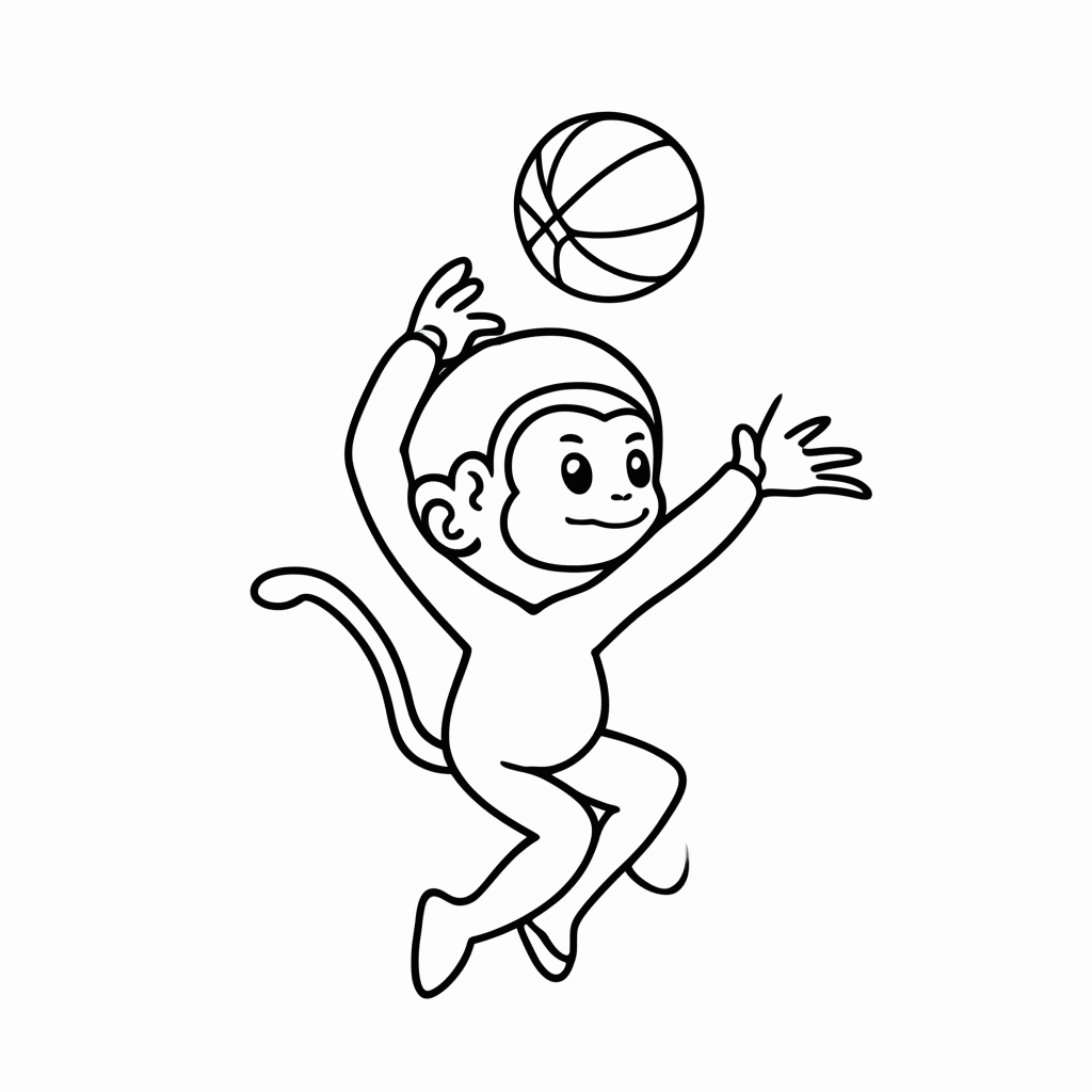 Desenho de Macaco no Basquete para colorir e imprimir grátis em folha A4