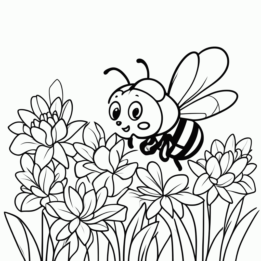 Desenho de Abelha na Primavera para colorir e imprimir grátis em folha A4