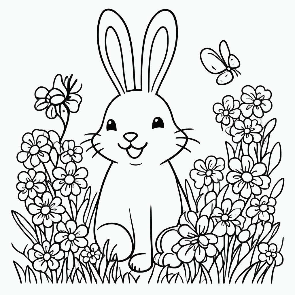 Desenho de Coelho na Primavera para colorir e imprimir grátis em folha A4