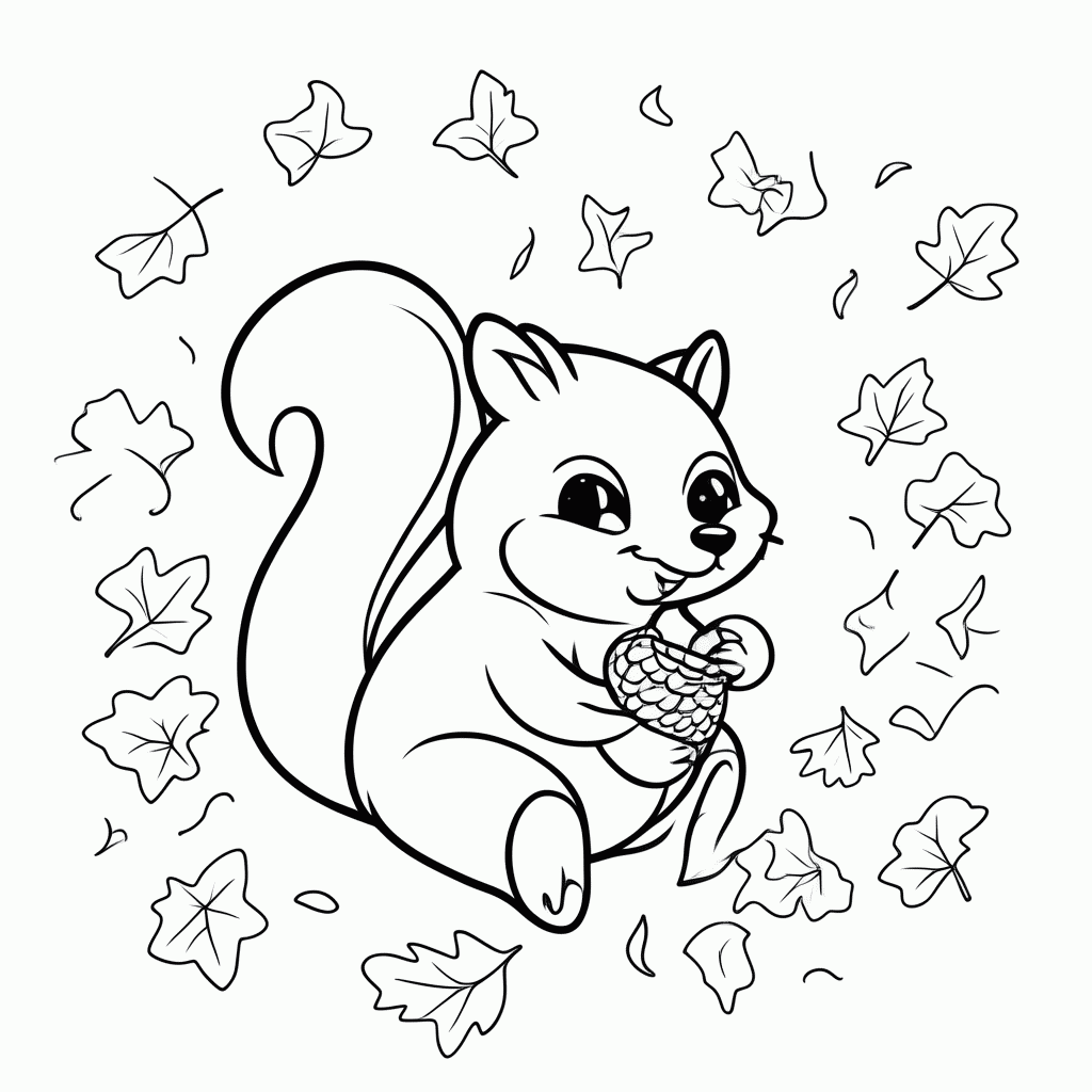 Desenho de Esquilo no Outono para colorir e imprimir grátis em folha A4