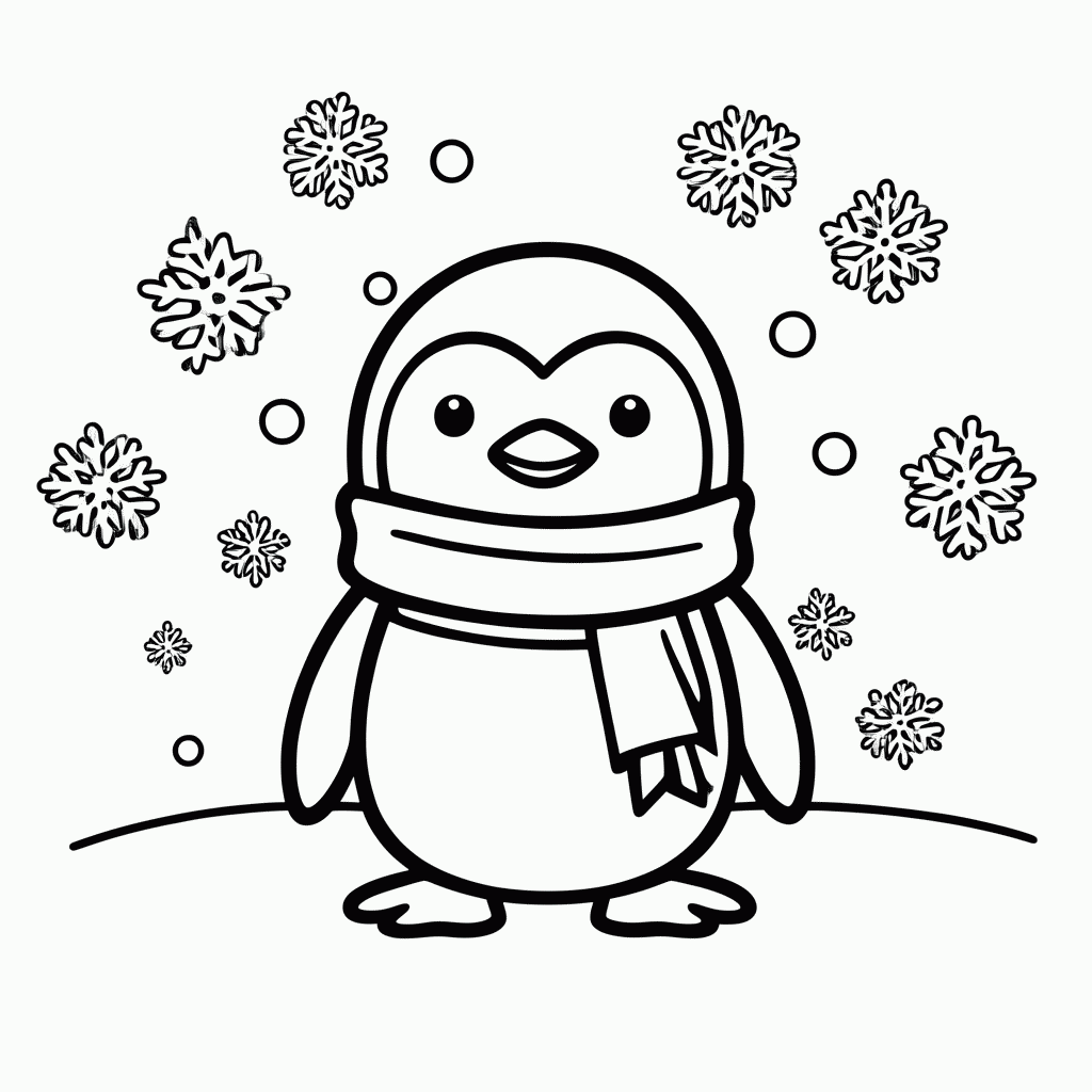 Desenho de Pinguim no Inverno para colorir e imprimir grátis em folha A4