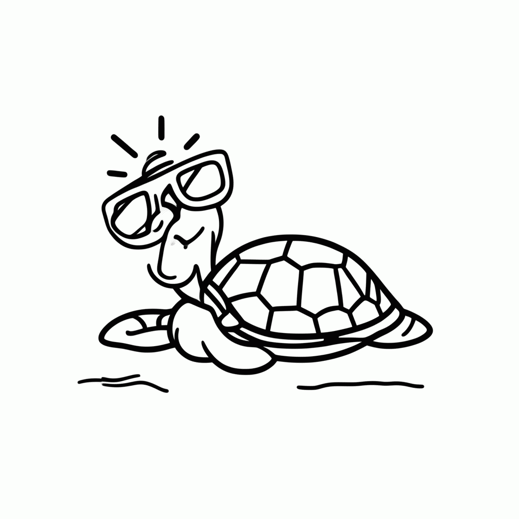 Desenho de Tartaruga no Verão para colorir e imprimir grátis em folha A4