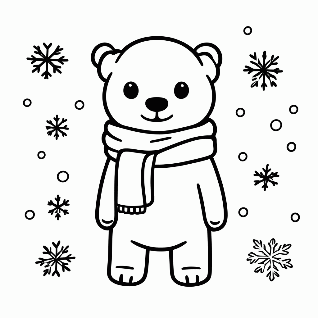 Desenho de Urso Polar no Inverno para colorir e imprimir grátis em folha A4
