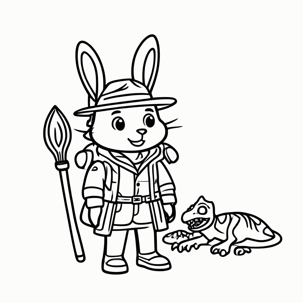 Desenho de Coelho Arqueólogo para colorir e imprimir grátis em folha A4
