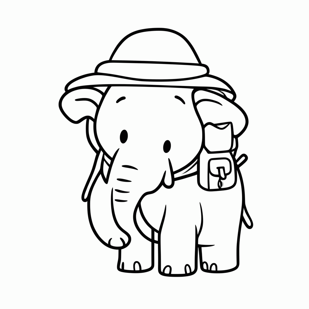 Desenho de Elefante no Safári para colorir e imprimir grátis em folha A4