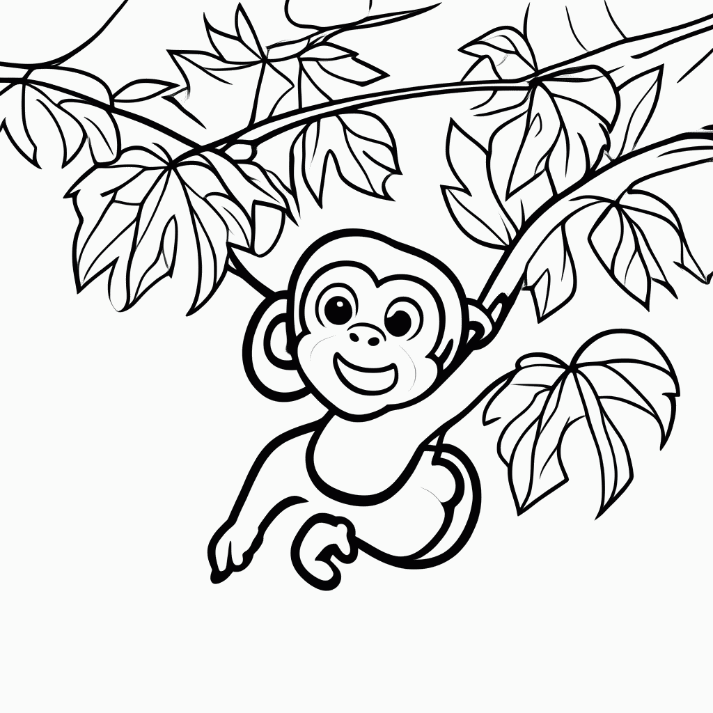 Desenho de Macaco na Selva para colorir e imprimir grátis em folha A4