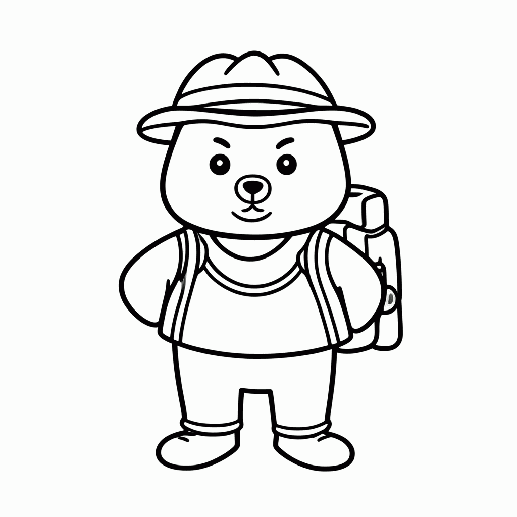 Desenho de Urso Explorador para colorir e imprimir grátis em folha A4