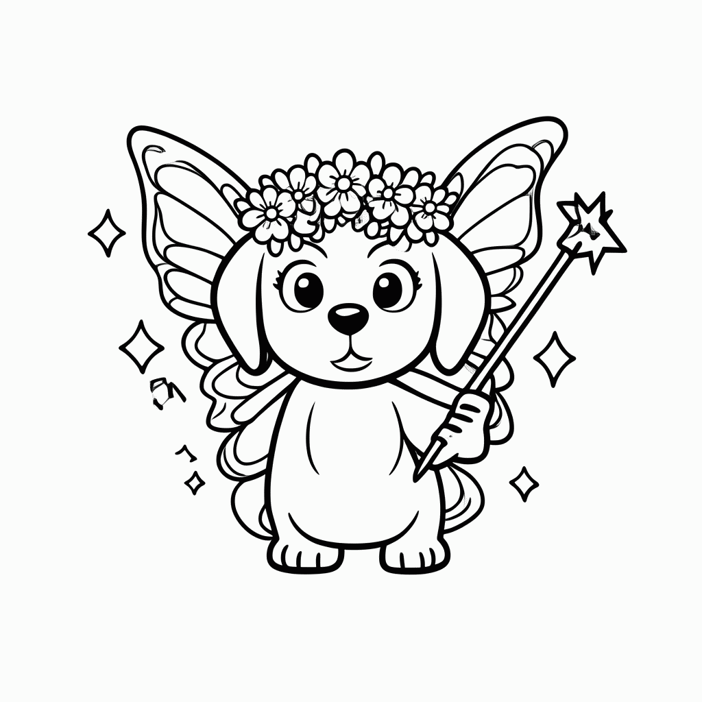 Desenho de Cachorro Fada para colorir e imprimir grátis em folha A4