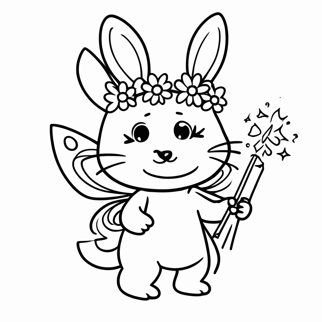 Desenho de Coelho Fada para colorir e imprimir grátis em folha A4
