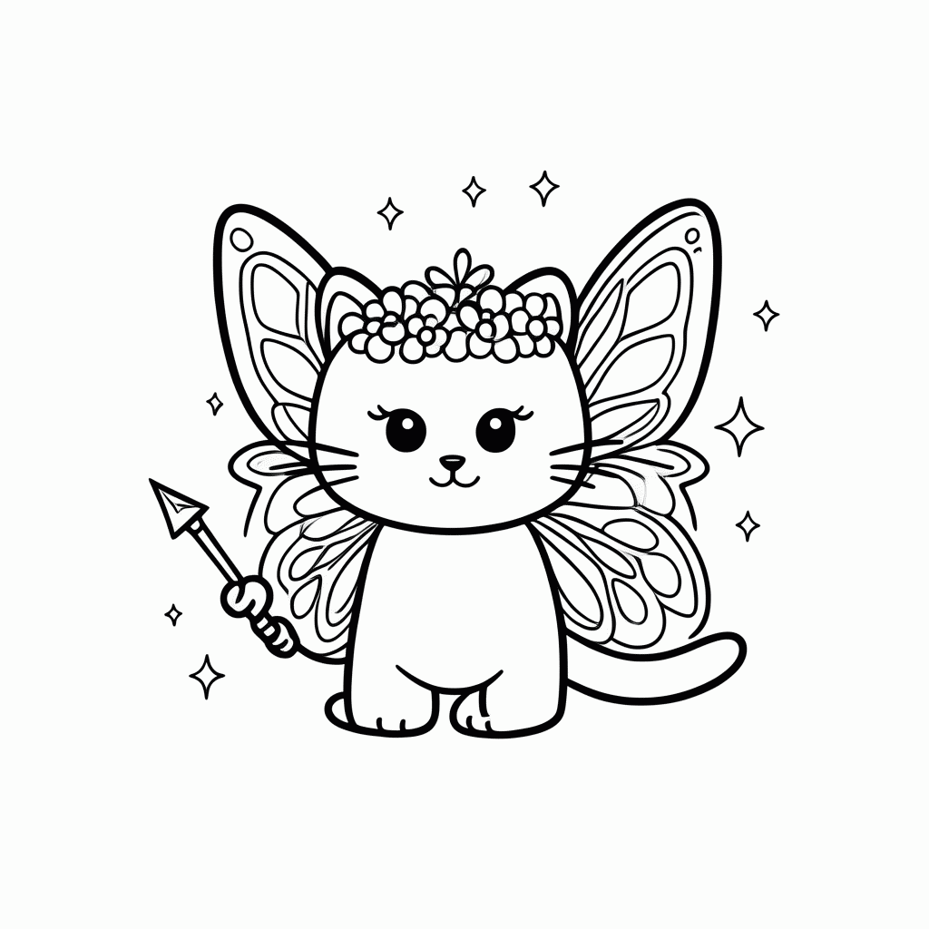 Desenho de Gato Fada para colorir e imprimir grátis em folha A4