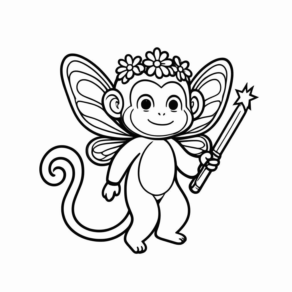 Desenho de Macaco Fada para colorir e imprimir grátis em folha A4