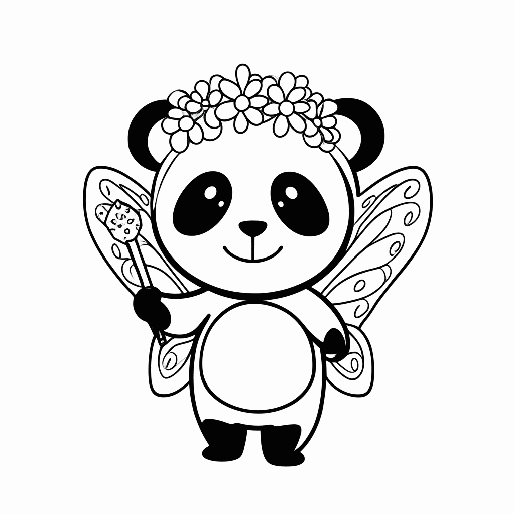 Desenho de Panda Fada para colorir e imprimir grátis em folha A4