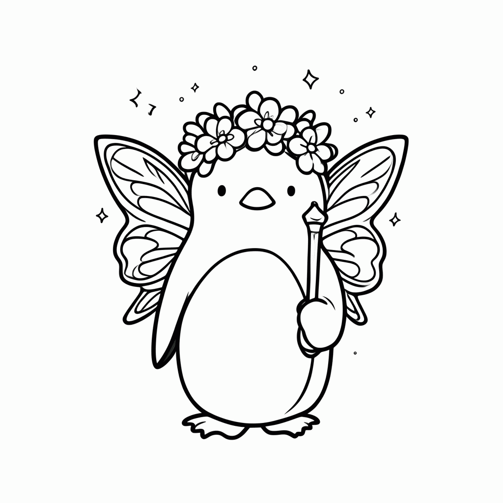 Desenho de Pinguim Fada para colorir e imprimir grátis em folha A4