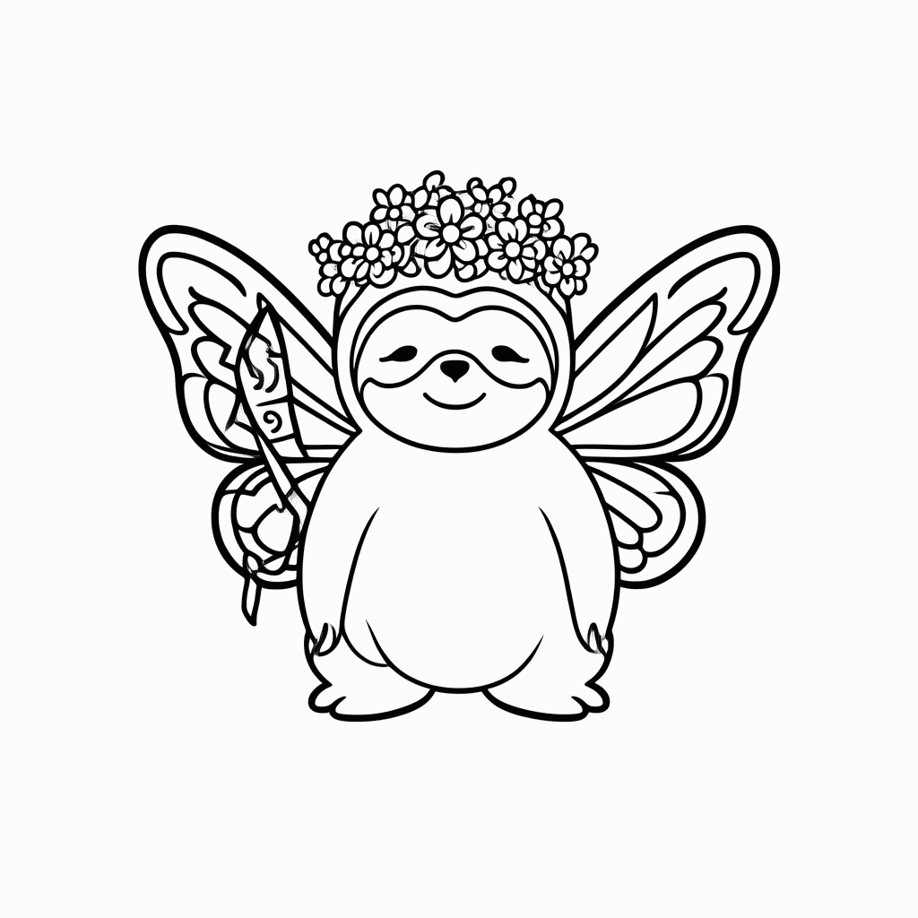 Desenho de Preguiça Fada para colorir e imprimir grátis em folha A4
