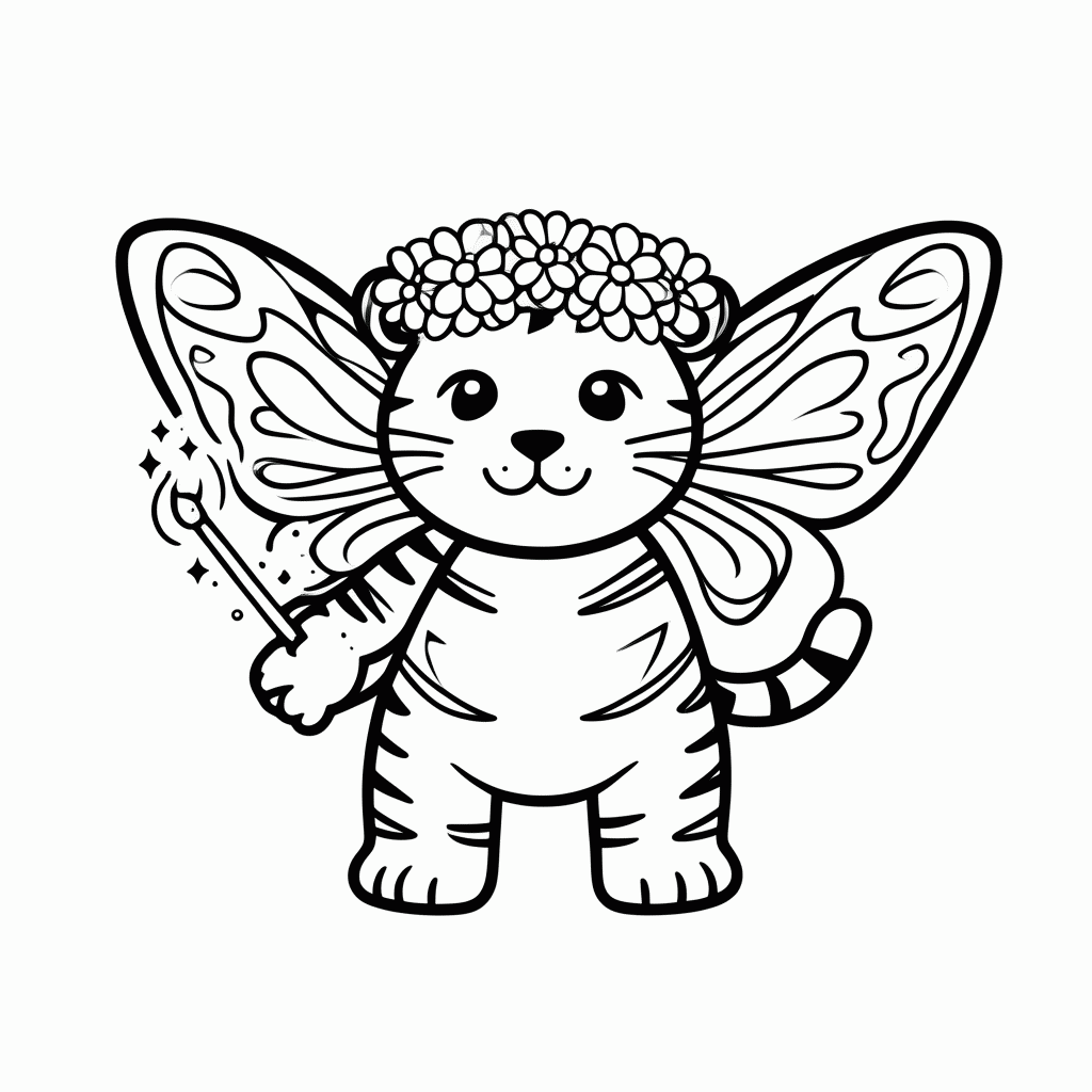 Desenho de Tigre Fada para colorir e imprimir grátis em folha A4