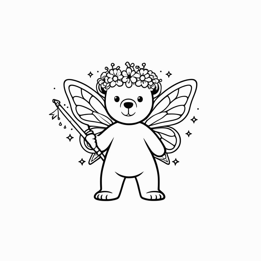 Desenho de Urso Fada para colorir e imprimir grátis em folha A4