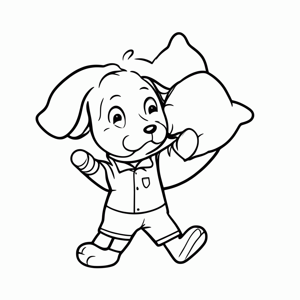 Desenho de Cachorro na Guerra de Travesseiros para colorir e imprimir grátis em folha A4
