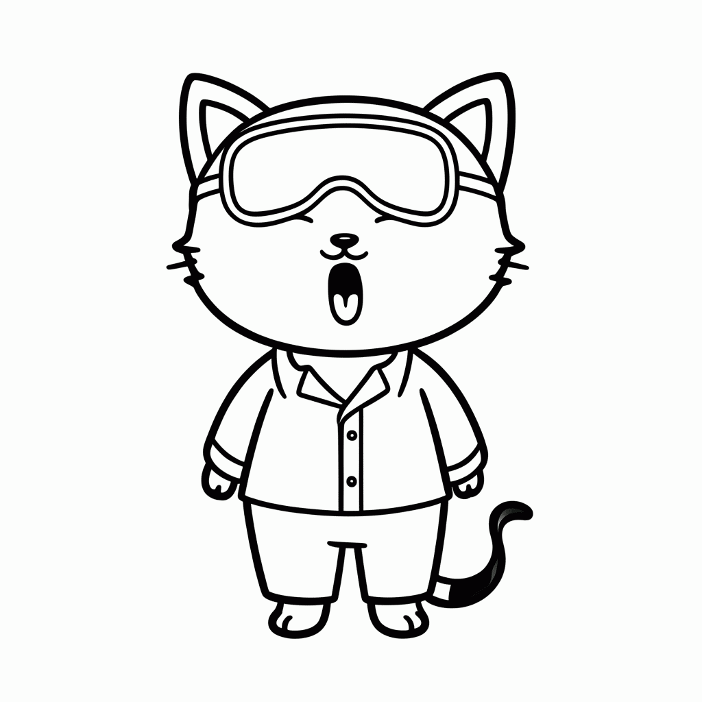 Desenho de Gato com Máscara de Dormir para colorir e imprimir grátis em folha A4