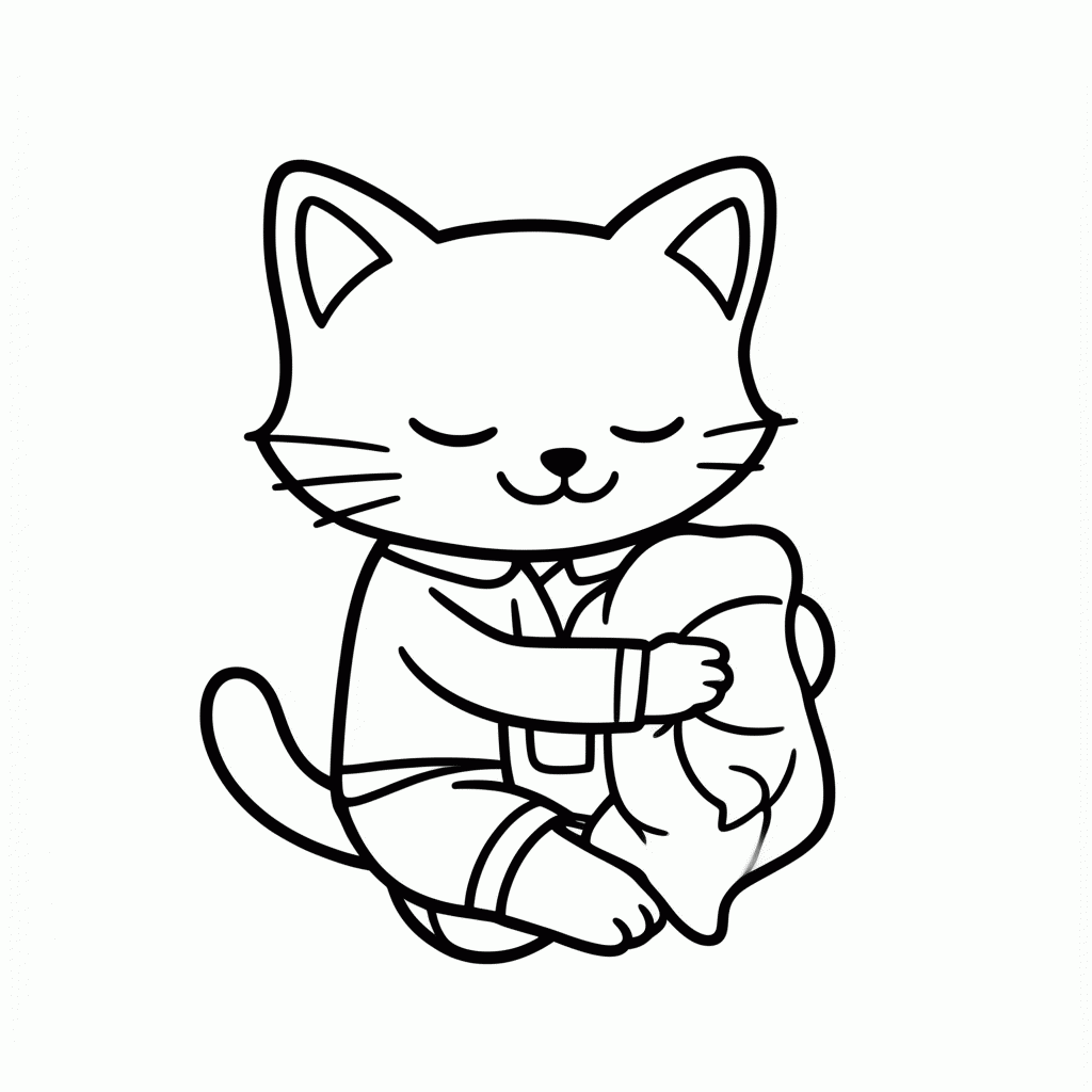 Desenho de Gato de Pijama para colorir e imprimir grátis em folha A4