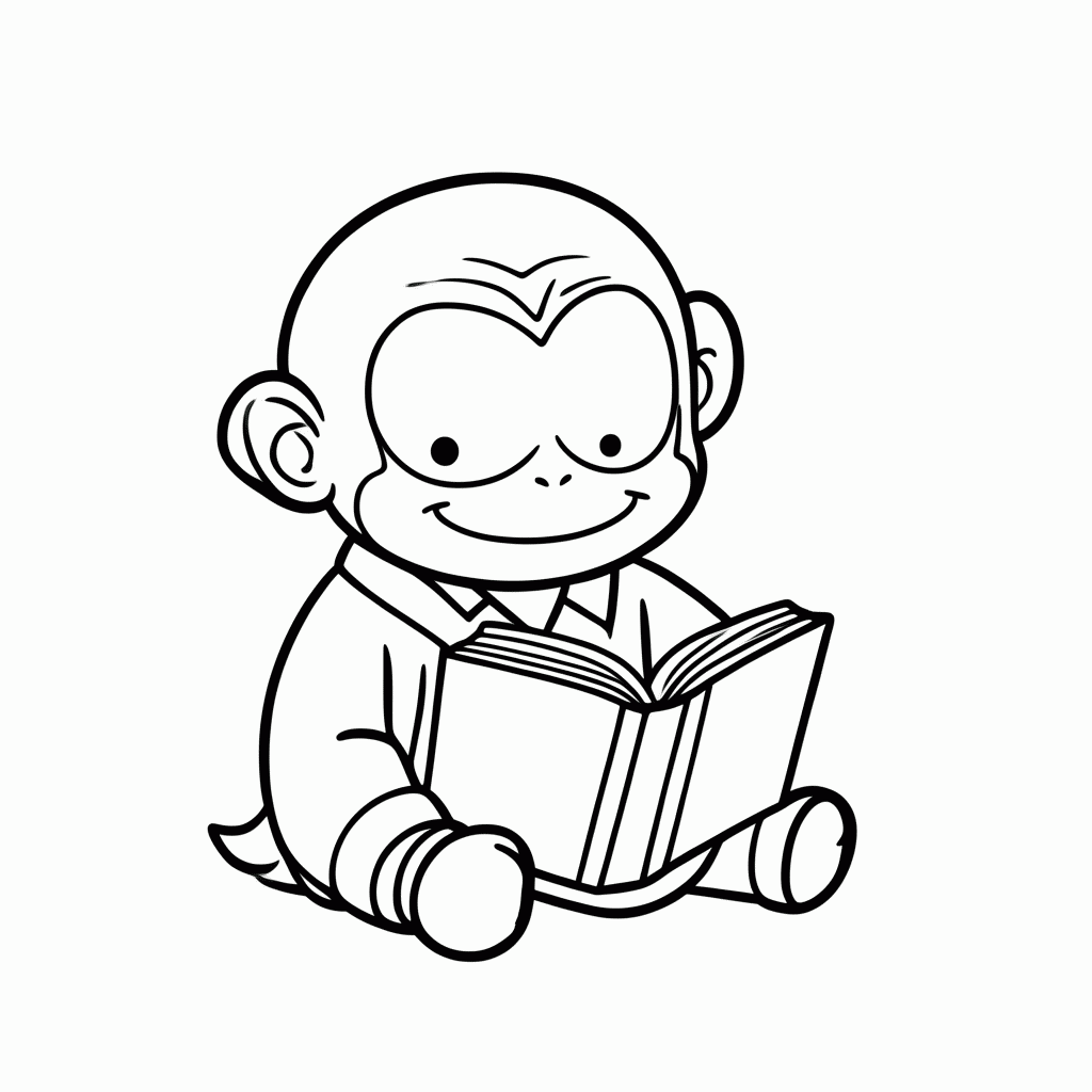 Desenho de Macaco com Livro de História para colorir e imprimir grátis em folha A4